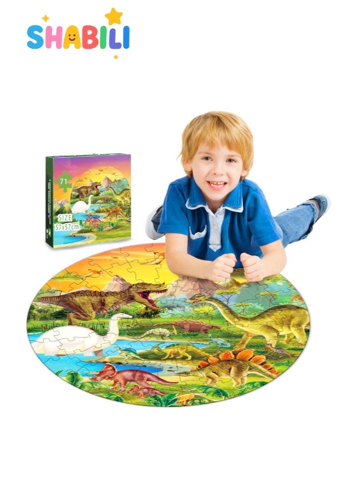 SHABILI Montessori Dinosaur Round Floor Puzzle for Kids, Thick Cardboard Preschool STEM Early Learning Jigsaw Toy with Large Pieces, Safe Non-Toxic Material, Colorful Jurassic World Design for Ages 3–8 Family Play Indoor Screen-Free Activity (Green) - Image 1